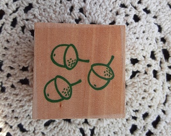 Tiny Acorns Stamp- Wooden Block Stamp - Fall Stamp -Oak Tree - 3 Acorns