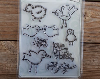 Clear Doodle Bird Stamps - 8 Piece Set - Bird Stamps - Love Birds - Autumn Leaves - Bird Stamps - Scrapbook Supplies