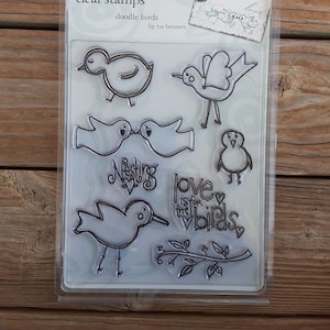 Selos de pássaros transparentes - Conjunto de 8 peças - Selos de pássaros - Pássaros do amor - Folhas de outono - Selos de pássaros - Suprimentos para álbuns de recortes