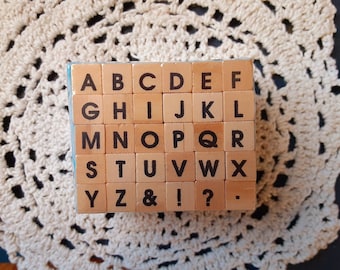 Wood Backed Rubber Stamp Set 30 Stamps Mini Alphabet New /& Sealed Solid