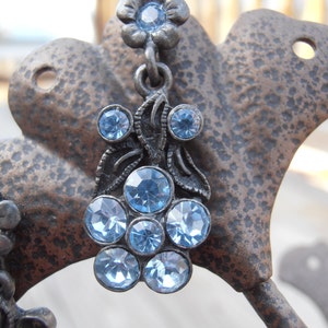 Vintage Topaz Blue Flower Dangling/Drop Earrings image 2