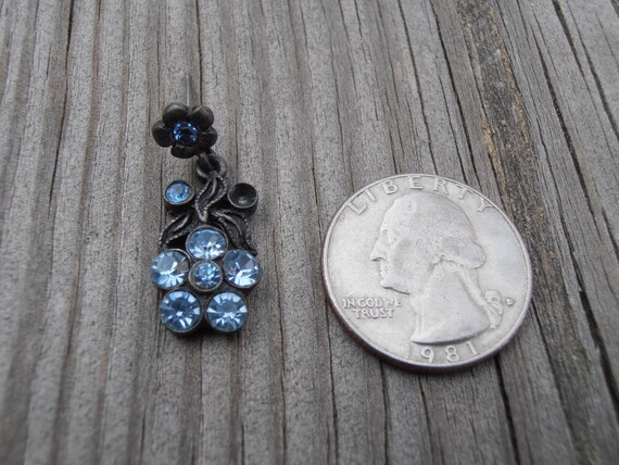 Vintage Topaz Blue  Flower Dangling/Drop Earrings - image 5