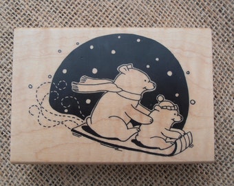 Polar Bear Stamp Mounted on Wooden Block - Inkadinkado - Coca-Cola Bears