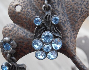 Vintage Topaz Blue  Flower Dangling/Drop Earrings