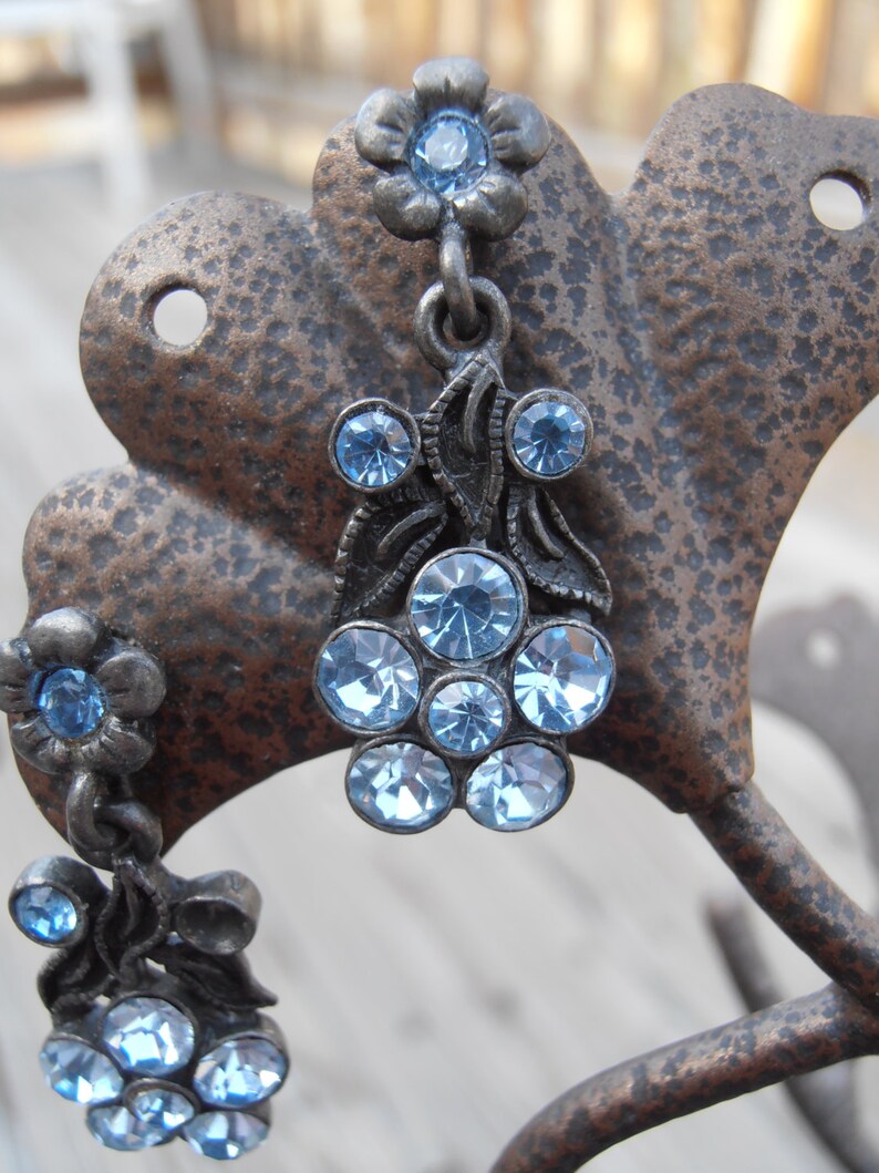 Vintage Topaz Blue Flower Dangling/Drop Earrings image 1