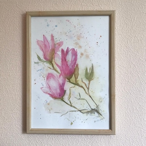 Magnolia Flower Original watercolor painting, Blooming Tree Wall Artwork