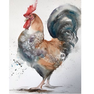 Rooster Original Watercolour Painting, Bird Art