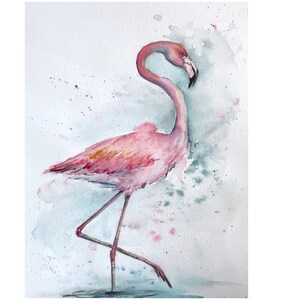 Pink Flamingo, Original Watercolour Painting, Bird Art