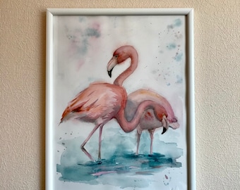 Flamingo Painting, Original Watercolour Painting, Pink Flamingo