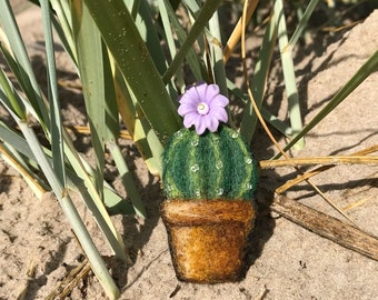 Needle felted cactus brooch