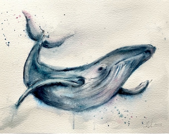 Humpback whale Original Watercolour Painting, Ocean Art
