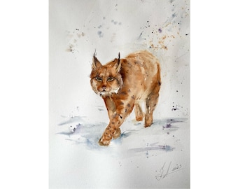 Lynx Original Watercolour Painting, Big Cat Art