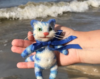 Needle felted cat, blue cat