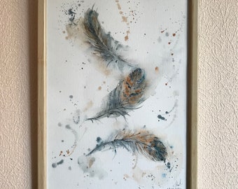 Feathers Original Watercolour Painting, 3 Feathers Art