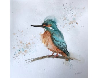 Kingfisher Original Watercolour Painting, Bird Art