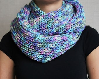 Knitted colorful woman infinity scarf