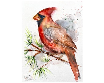 Northern Cardinal Original Watercolour Painting, Bird Art