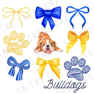 Bulldogs PNG Sublimation Design | Blue and Yellow Mascot Clipart | Digital Download for Spirit Wear, Teacher Shirts, Game Day Gear