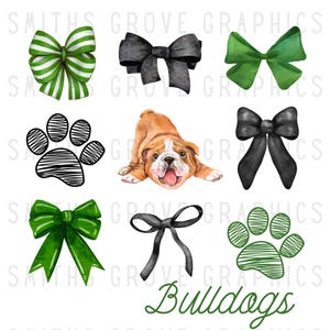 Mascot Coquette Bulldog Kelly Green and Black PNG File Download ONLY, Transparent Background