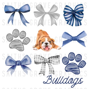 Bulldogs PNG Sublimation Design | Cute Bulldog with Bows & Paw Prints | Digital Download for Spirit Wear | School Mascot Clipart