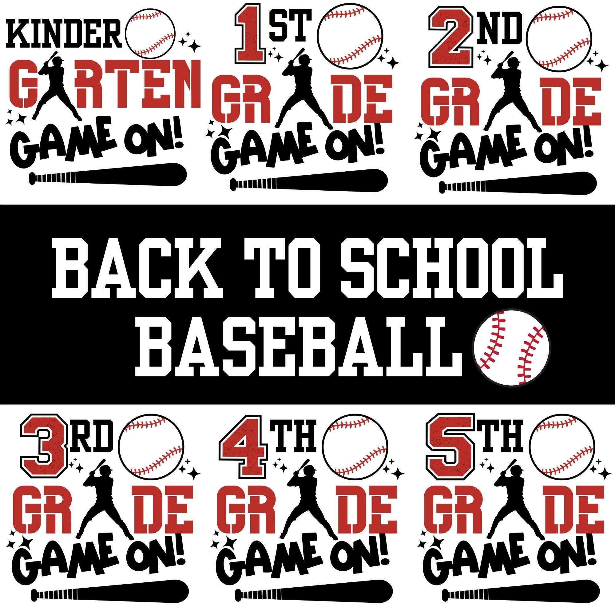 Back to School Baseball PNG Bundle: Grade Level K-5 Designs (digital ...