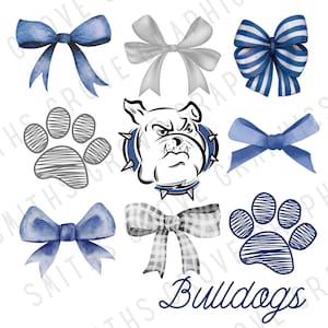 Bulldogs PNG Sublimation Design | Cute Bulldog with Bows & Paw Prints | Digital Download for Spirit Wear | School Mascot Clipart