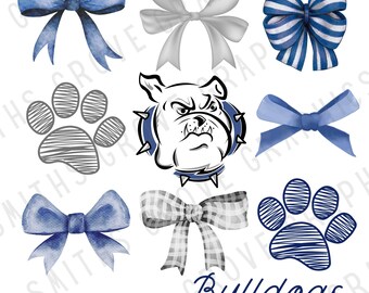 Buldoggen, png-bestand | Strikken en pootafdrukken, schoolgeest (digitale download)