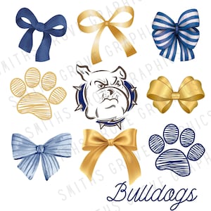 Bulldogs PNG Sublimation Design | Navy and Yellow Mascot Clipart | Digital Download for Spirit Wear, Teacher Shirts, Game Day Gear