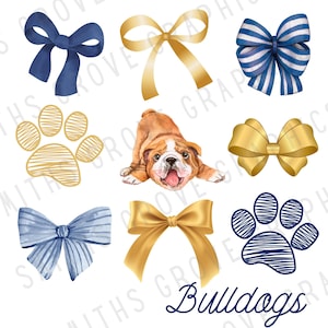 Bulldogs PNG Sublimation Design | Navy and Yellow Mascot Clipart | Digital Download for Spirit Wear, Teacher Shirts, Game Day Gear