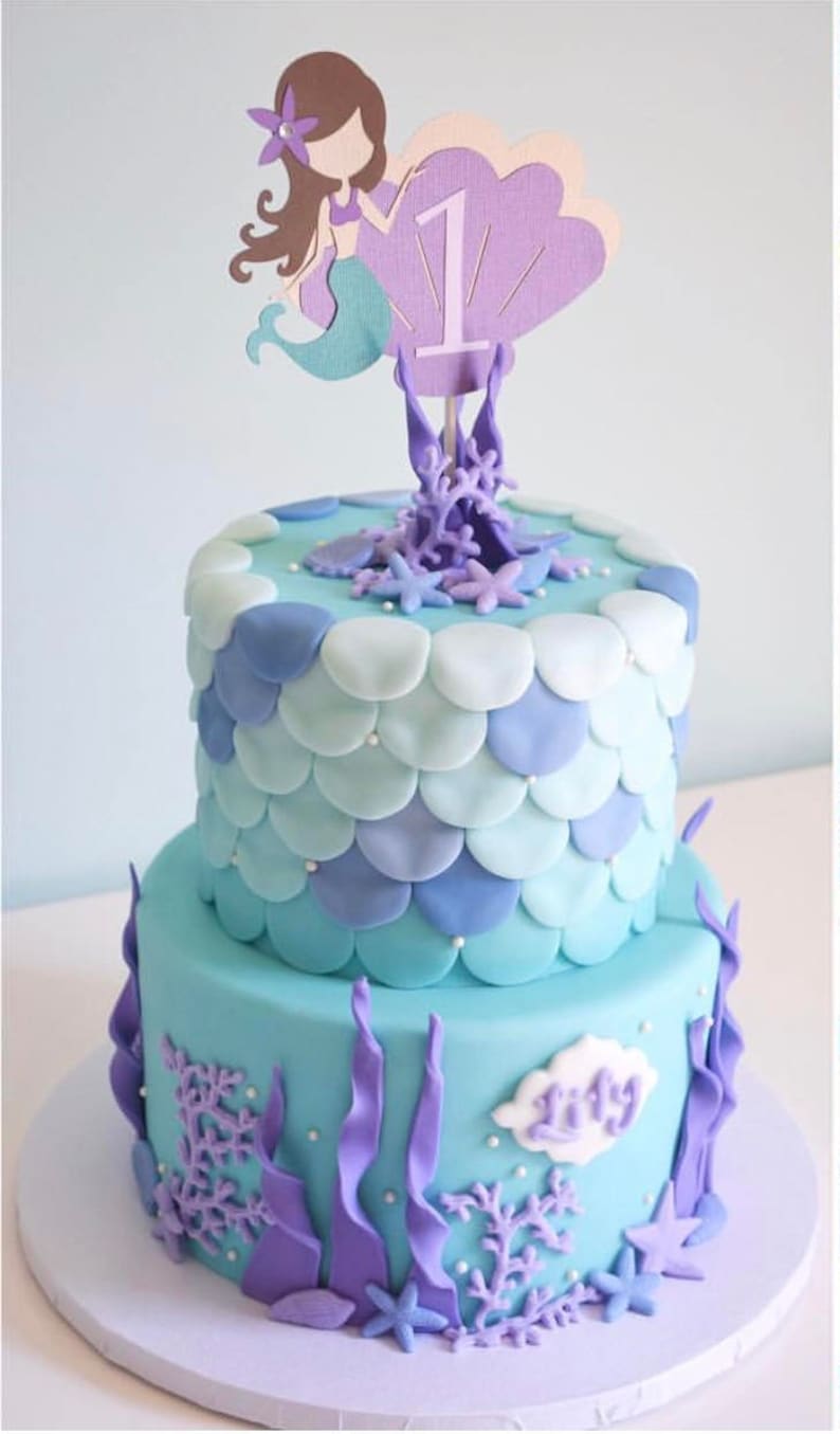 Mermaid Topper First Birthday Cake Topper Mermaid Cake Topper Purple and Aqua Party Under the Sea Mermaid Cake Topper Mermaid Party