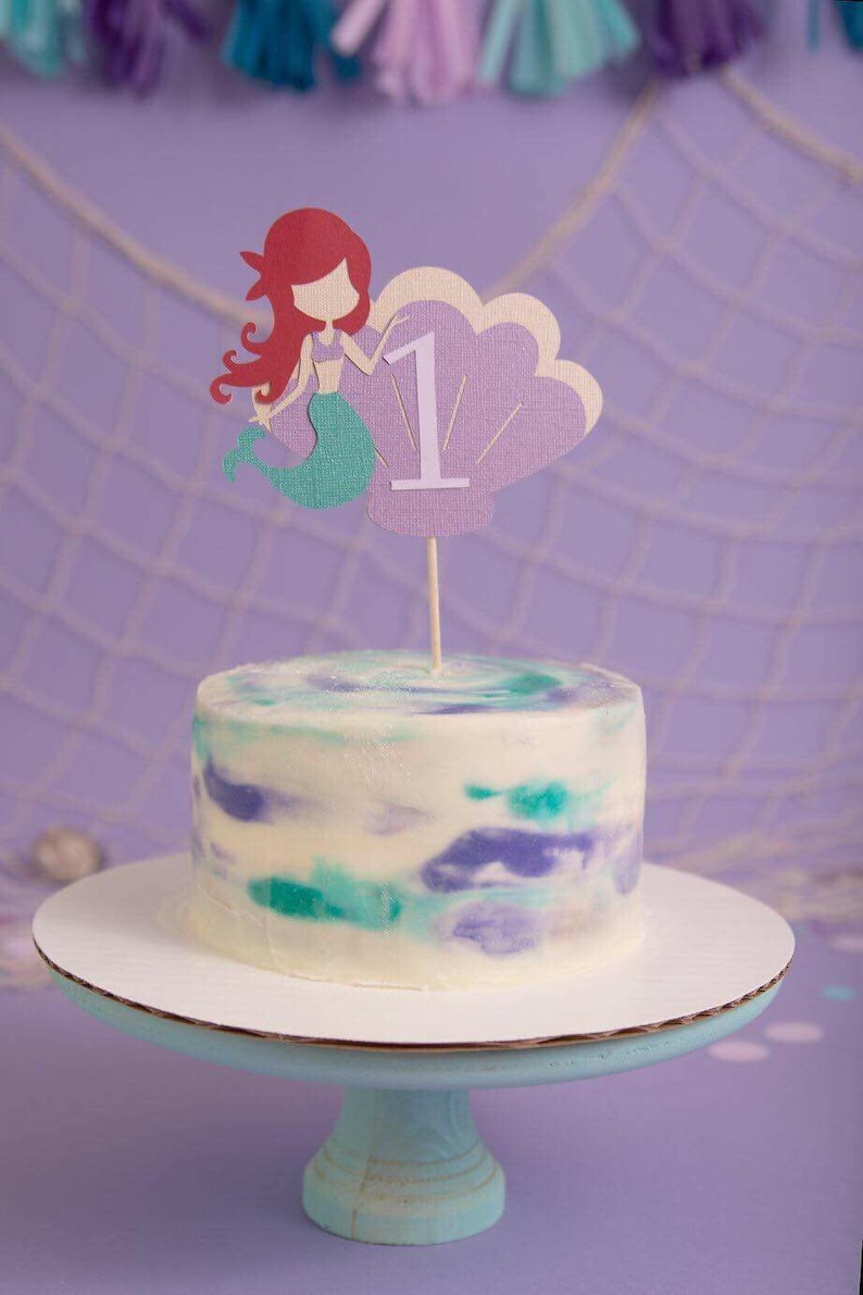 Mermaid Topper First Birthday Cake Topper Mermaid Cake Topper Purple and Aqua Party Under the Sea Mermaid Cake Topper Mermaid Party