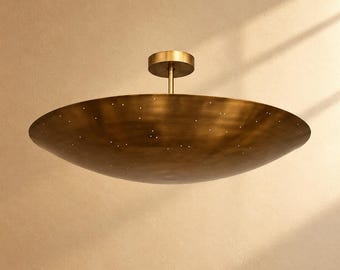 Modern Brass Flush Mount Ceiling Light, Minimalist Dome Chandelier, Mid Century Lighting Fixture, Contemporary Home Décor Lamp