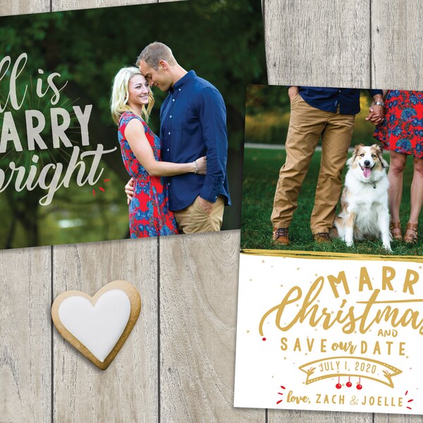 Marry and Bright, Marry Christmas PRINTABLE Save the Date and Christmas Card
