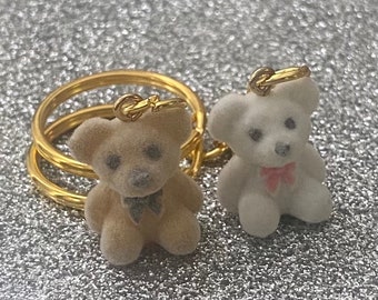 Tiny Flocked Teddy Bear Keychain (One)