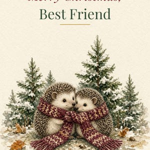 Printable Christmas Card for Best Friend, Hedgehogs, 5x7 imagen 2