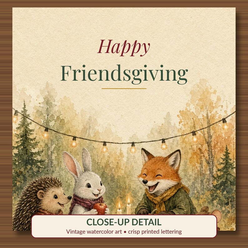 Happy Friendsgiving Card Printable, Woodland Animals Harvest Table Card, 5x7 image 2
