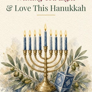 Hanukkah Card Printable, Wishing You Light and Love, 5x7 image 2