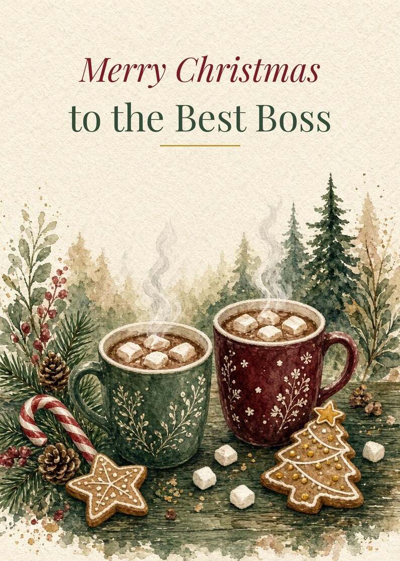 Printable Christmas Card for Boss, Best Boss, 5x7 image 2