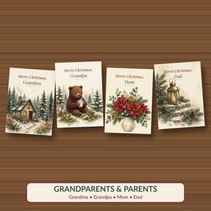 Family Christmas Card Bundle Printable, 10 Cards for Grandma, Grandpa, Mom, Dad, Siblings & Couples, 5x7 Instant Download image 3