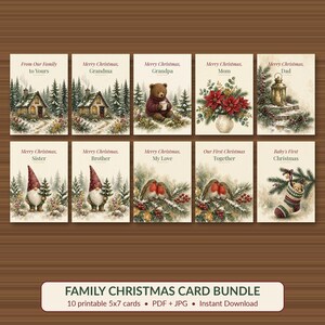 Family Christmas Card Bundle Printable, 10 Cards for Grandma, Grandpa, Mom, Dad, Siblings & Couples, 5x7 Instant Download image 1