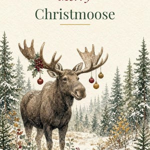 Merry Christmoose Printable Card, Funny Moose Pun, 5x7 imagen 2