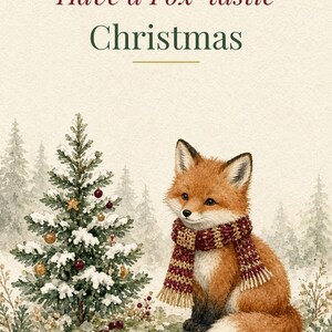 Printable Fox Christmas Card, Funny Woodland Pun, 5x7 imagen 2