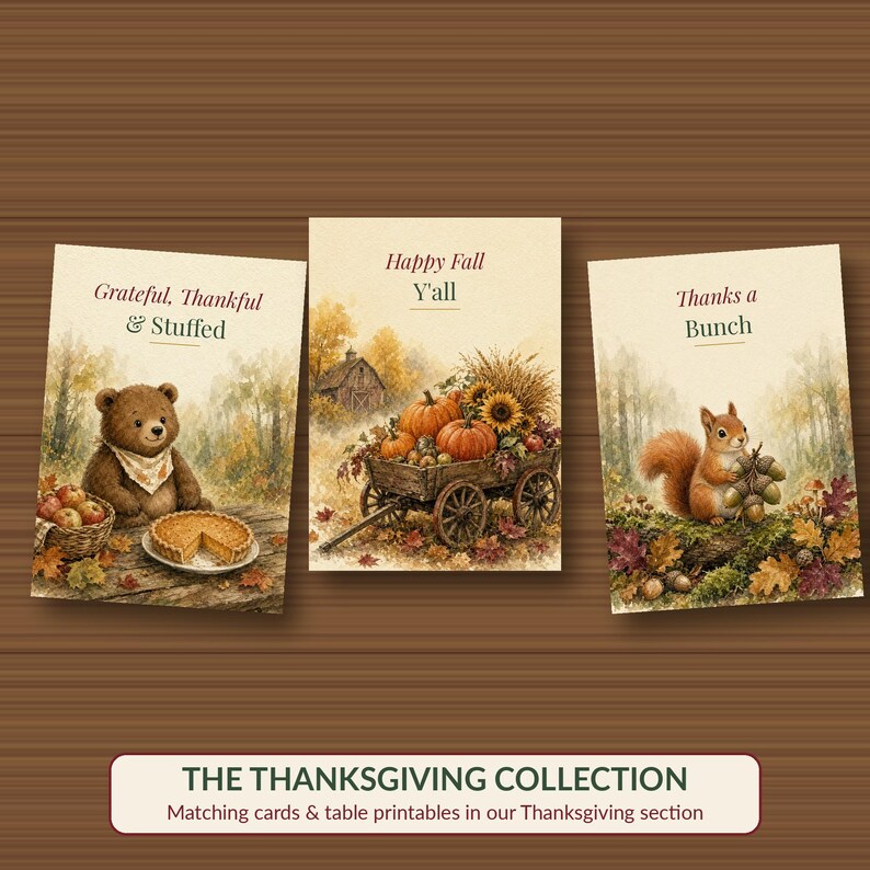 Thankful for You Card Printable, Fox Thanksgiving Card, Fall Watercolor 5x7 image 6