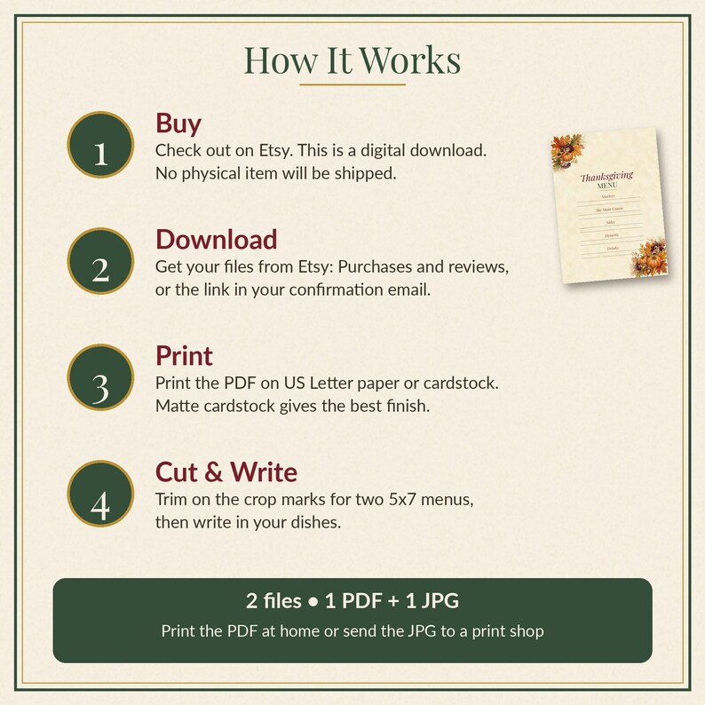 Thanksgiving Menu Card Printable, Fill-In Fall Dinner Menu, Autumn Table Decor 5x7 image 4