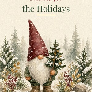 Gnome for the Holidays Printable Card, Gnome Pun, 5x7 image 2