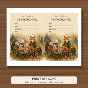 Friendsgiving Invitation Printable, Fill-In Fall Dinner Party Invite, Woodland 5x7 image 3