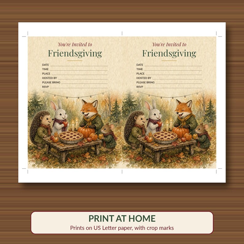Friendsgiving Invitation Printable, Fill-In Fall Dinner Party Invite, Woodland 5x7 image 3