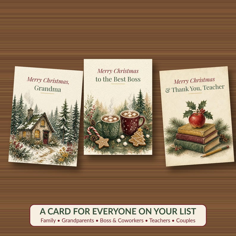 Printable Christmas Card Bundle, 24 Designs, 5x7 imagen 4