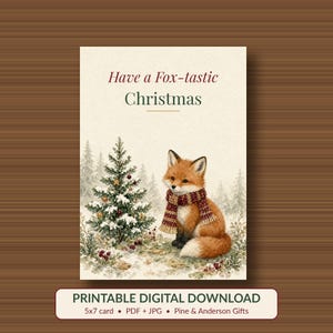 Printable Fox Christmas Card, Funny Woodland Pun, 5x7 imagen 1