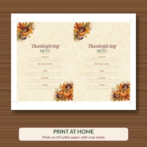 Thanksgiving Menu Card Printable, Fill-In Fall Dinner Menu, Autumn Table Decor 5x7 image 3